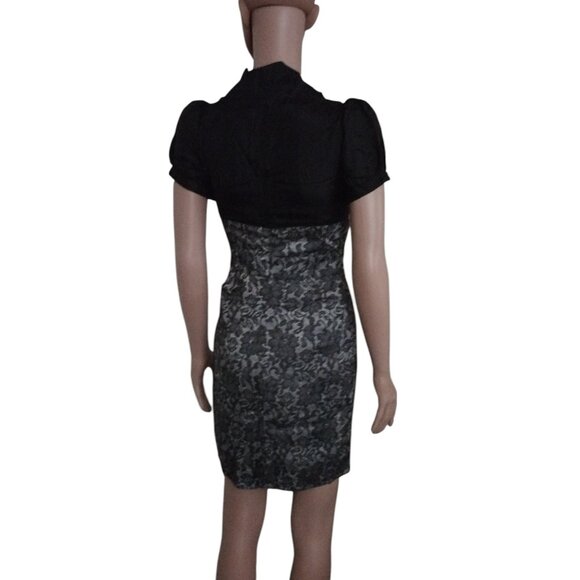 Rachael G. Black and Gold Floral Print Dress, Size 4 - Picture 2 of 16